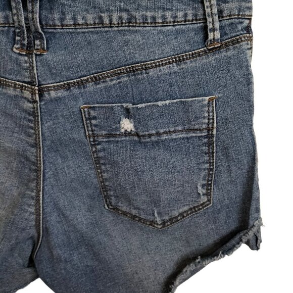 (1061)Black Daisy High Waisted Floral Print Denim Shorts Size 7/28 (Jr) - Picture 2 of 8